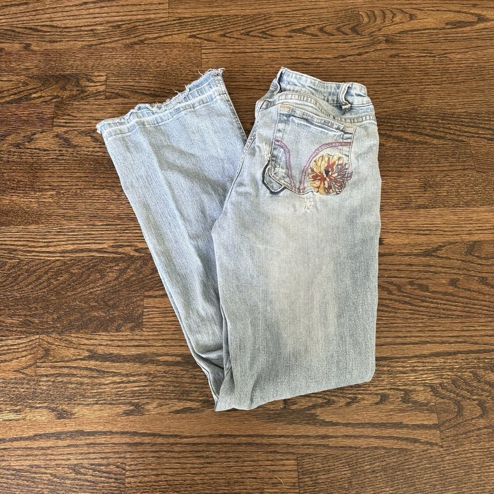 Vintage Y2K Hydraulic Flare Blue Jeans Women's Size 13 Faded Embroidered